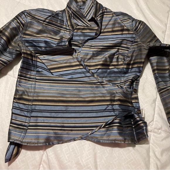 Ann Taylor Striped 100% Silk Wrap Blouse - Picture 5 of 16